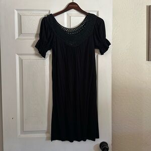 Ruffled sleeves black dress.